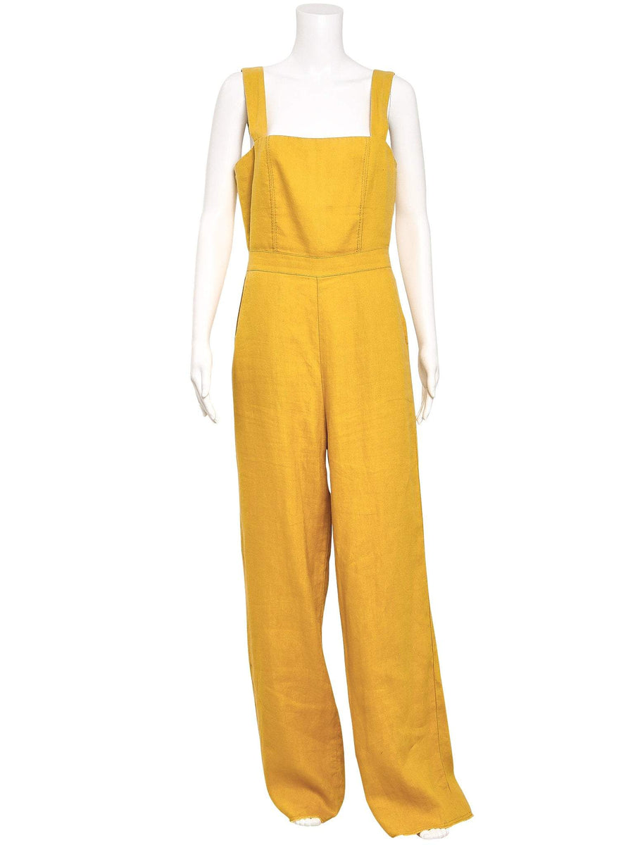Linen Wide Leg Jumpsuit - TORINO Amber Yellow Midi – notPERFECTLINEN