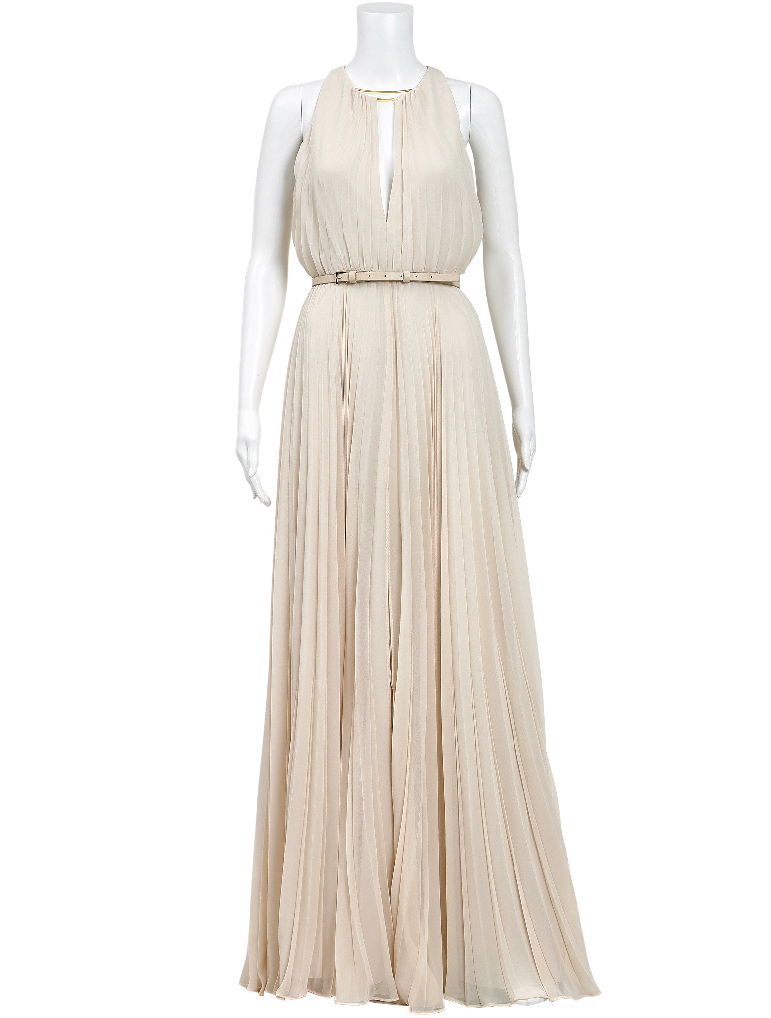 Halston off outlet shoulder pleated gown