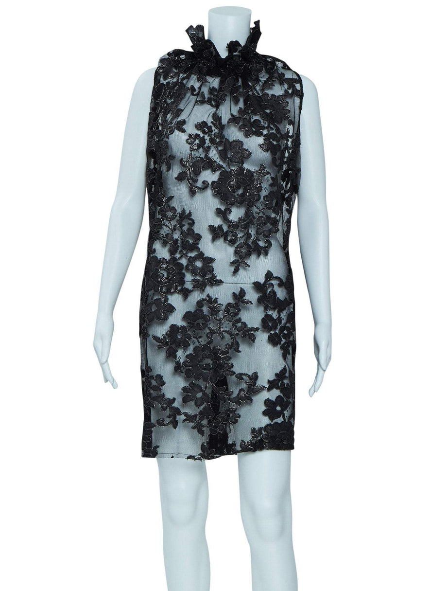 EMBROIDERED FLORAL MESH DRESS - BLACK.PINK - Scanlan Theodore